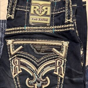 Rock Revival Embroidered Black Jeans for Men
